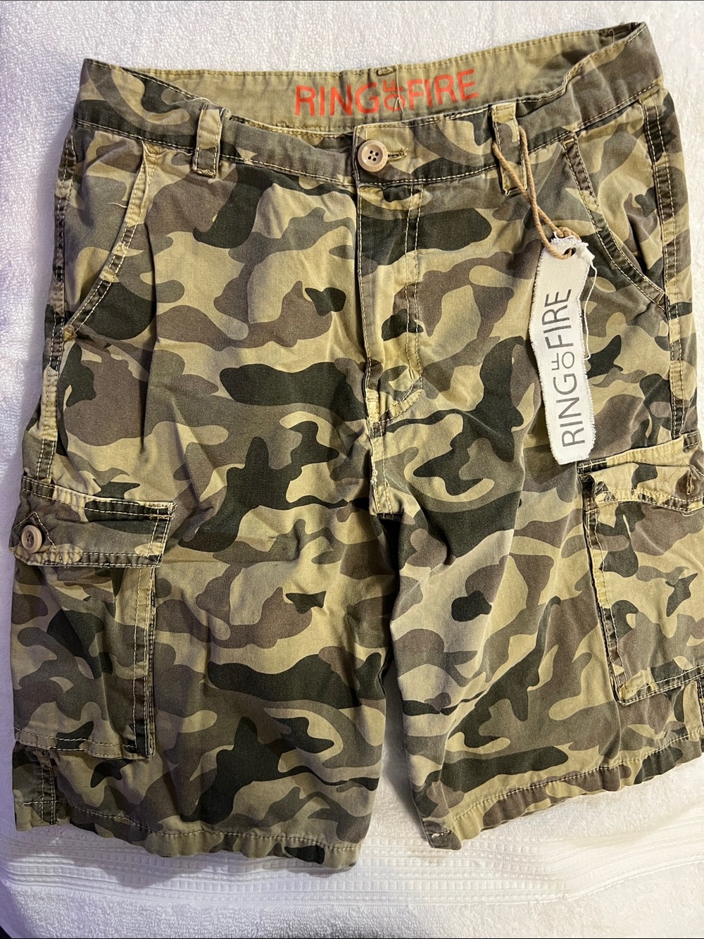 Ring of Fire Men's Camo Cargo Shorts - Olive and Khaki